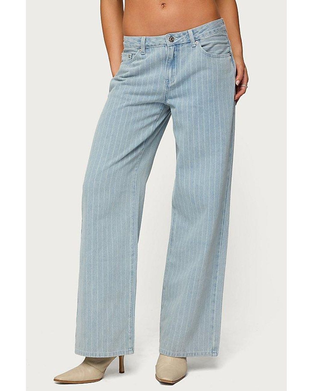 Edikted Blue Pinstripe Low Rise Baggy Jean