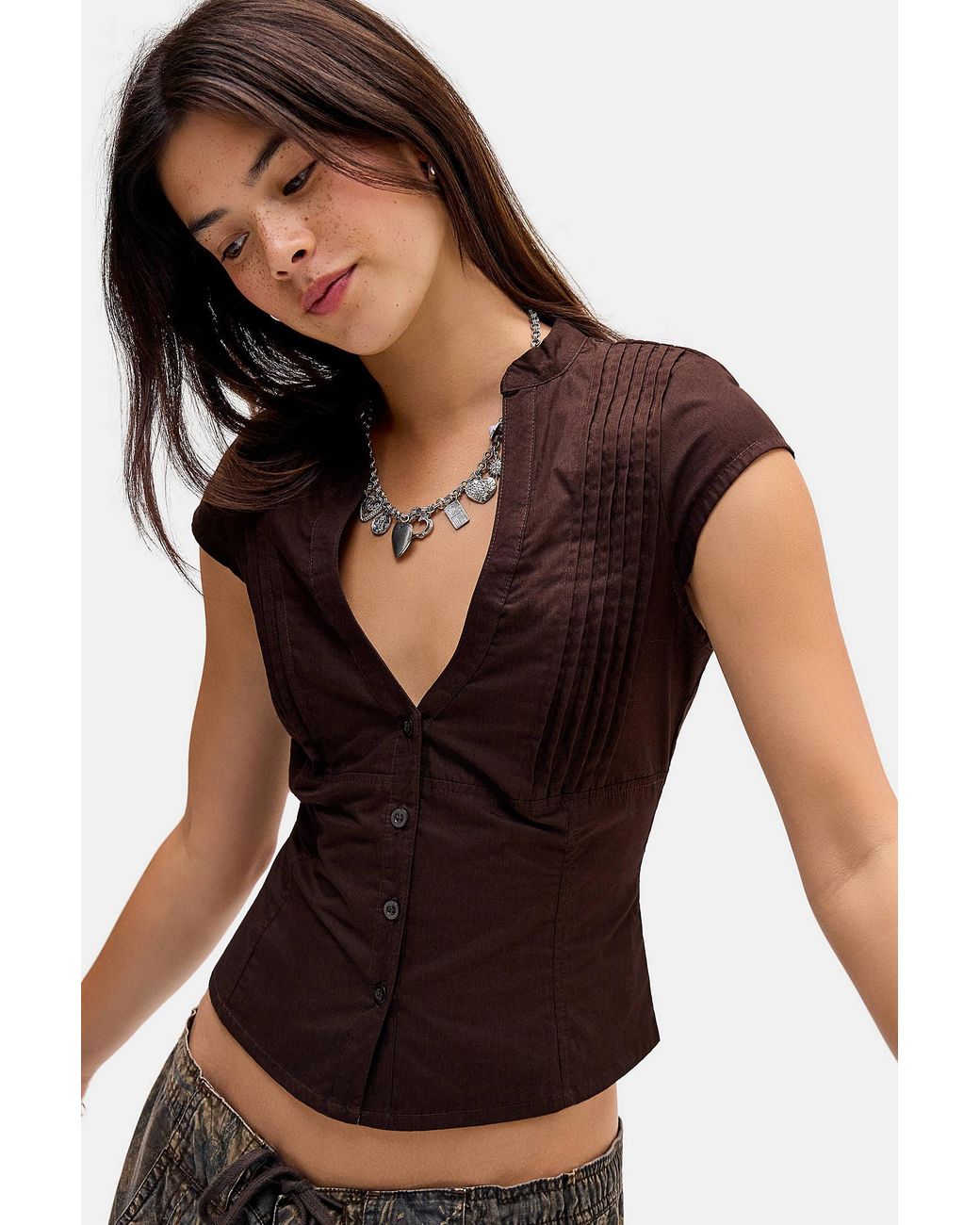 Motel Black Brown Burke Poplin Blouse