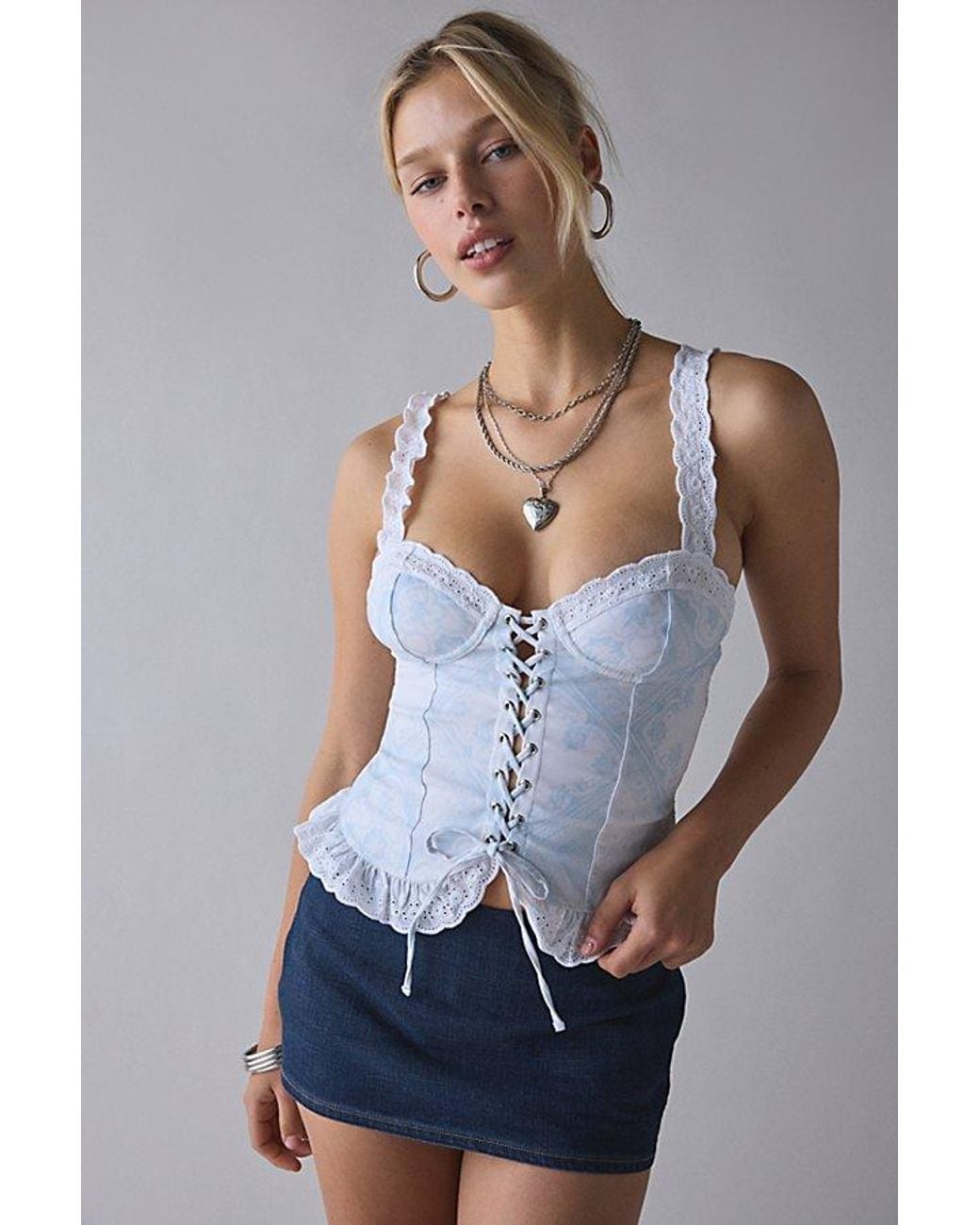 Out From Under Blue Love Spell Lace-Up Peplum Corset Top
