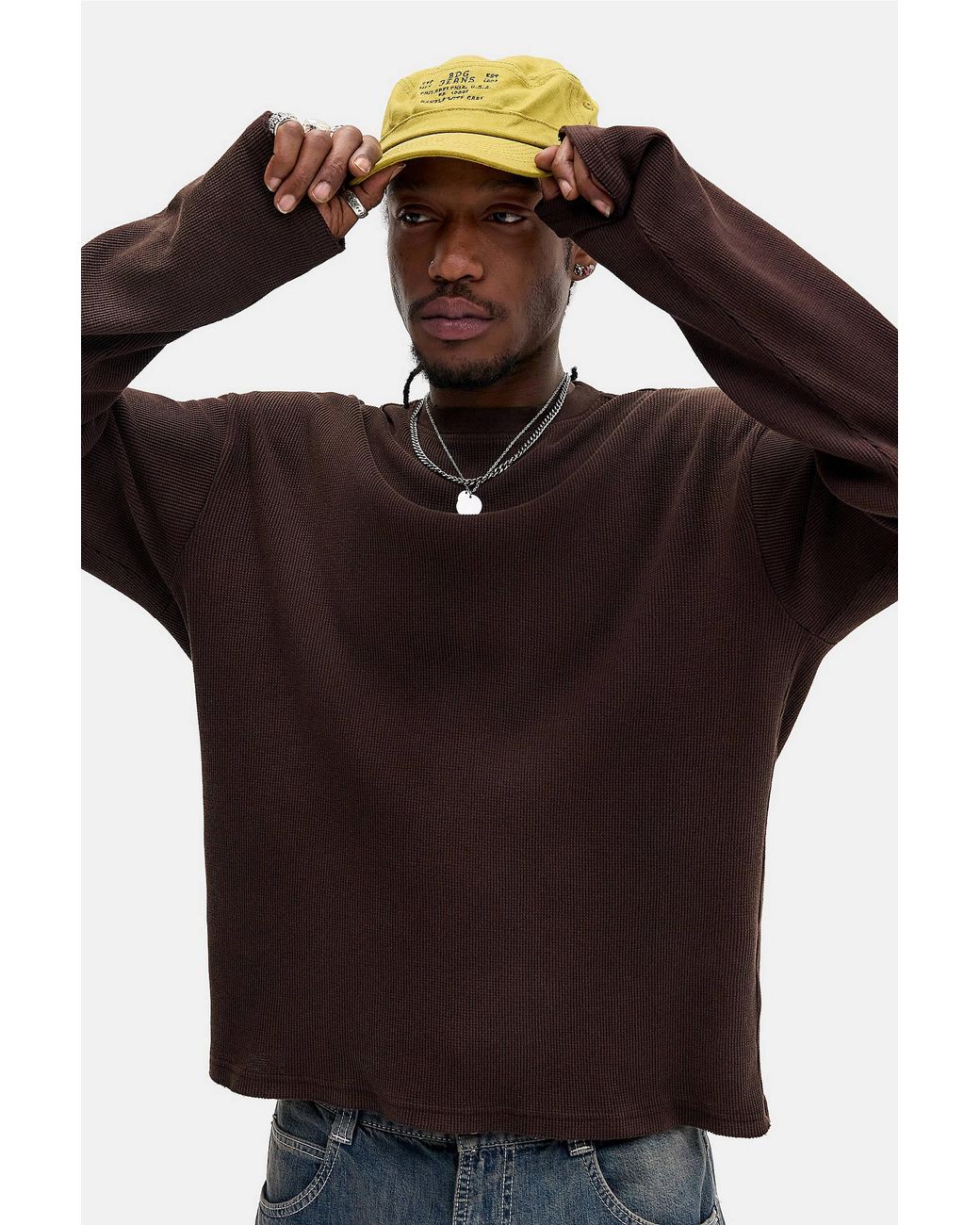 BDG Black Waffle Long Sleeve T-shirt for men