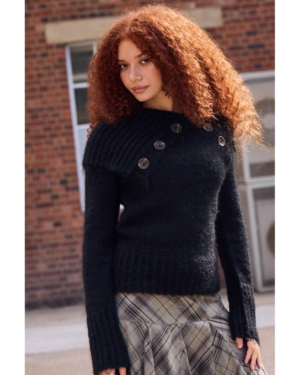 BDG Blue Toto Asymmetric Button Jumper