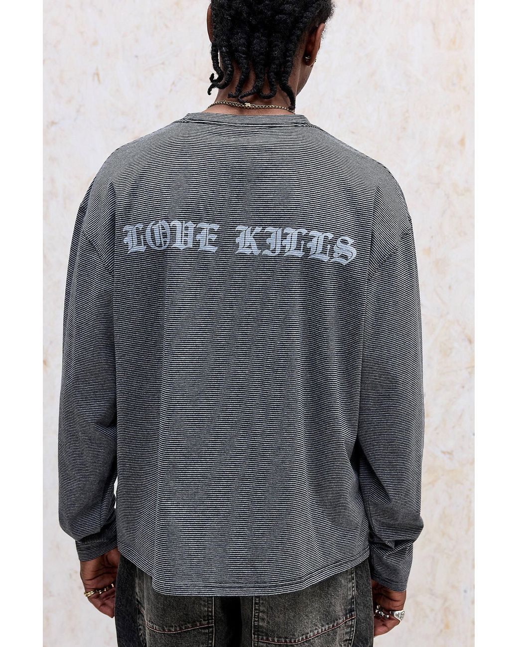 Ed Hardy Gray Uo Exclusive Oversized Stripe Long Sleeve Tee for men