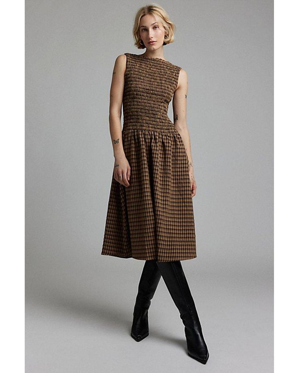 green emerald velvet dress Brown Gingham Square Neck Belted Maxi Dress & Reviews - Brown - Dresses