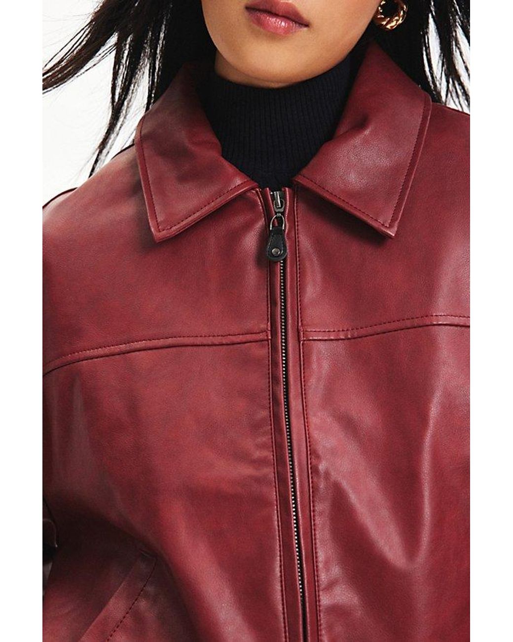 BDG Sasha Faux Leather Car Jacket in Red | Lyst