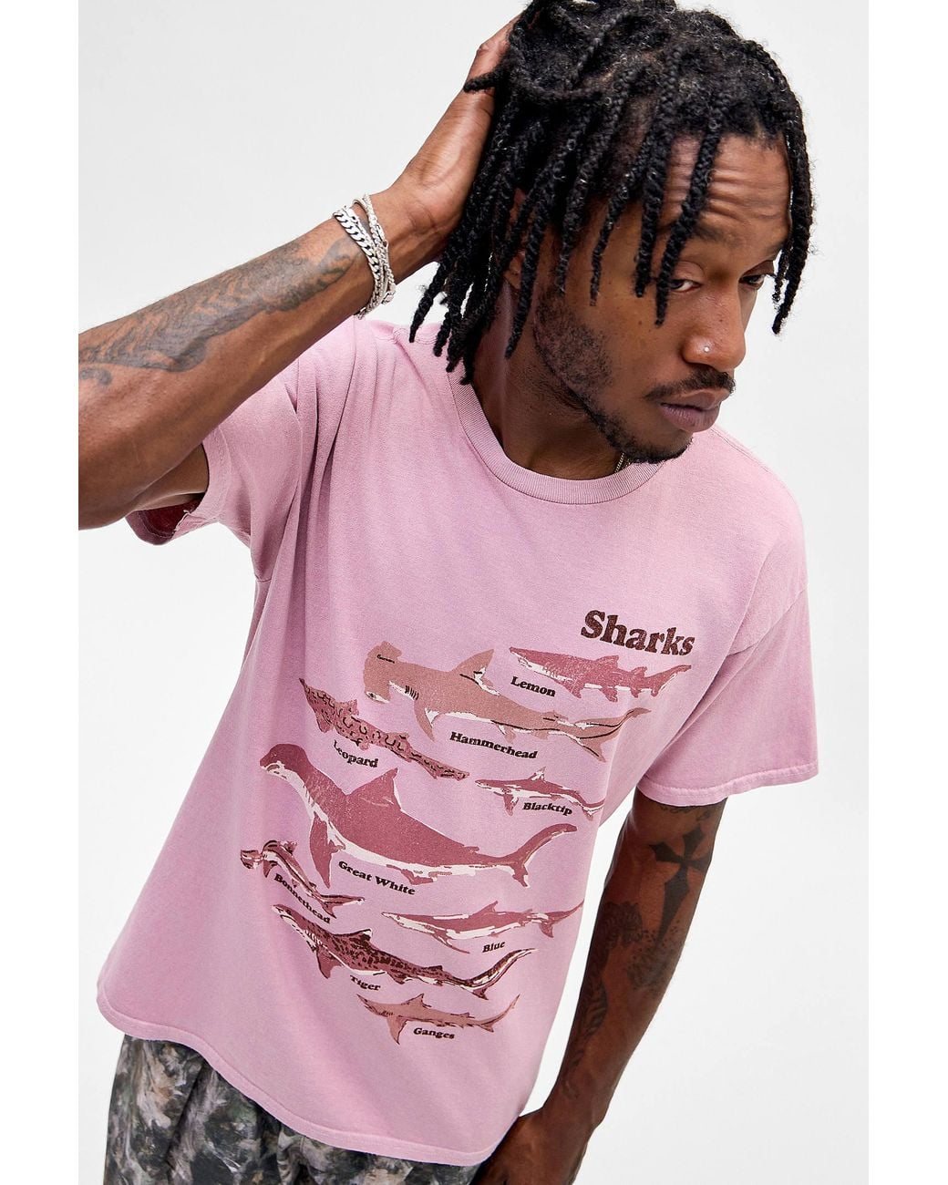 Urban Outfitters Pink Uo Shark Chart Relaxed Graphic Tee for men