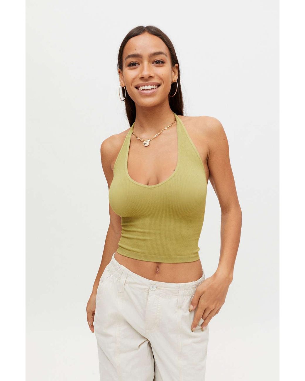 Out From Under Jackie Seamless Ribbed Halter Bra Top in Green | Lyst