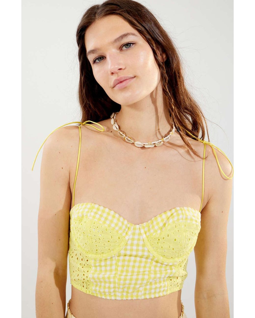 Urban Outfitters Uo Sweet On You Gingham Bustier Top in Yellow | Lyst