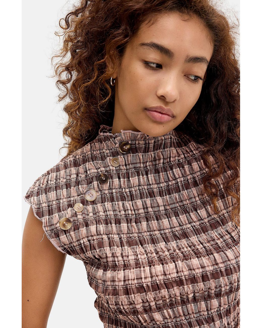 Daisy Street Brown Baklava Shirred Top Xs At Urban Outfitters