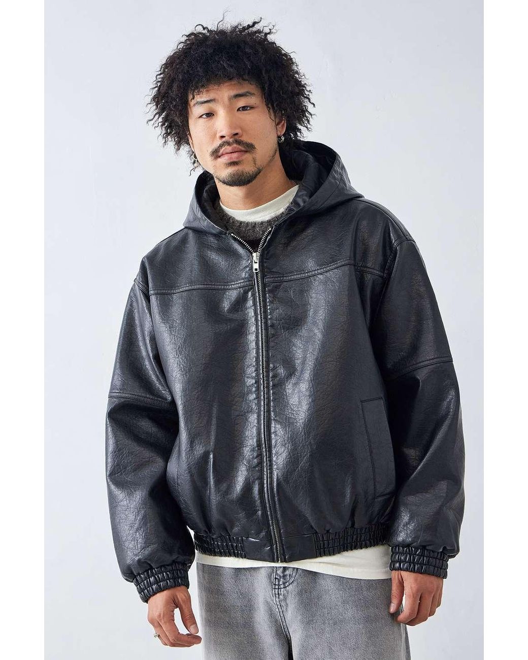 BDG Rex Faux Leather Skate Hoodie in Grey for Men | Lyst UK