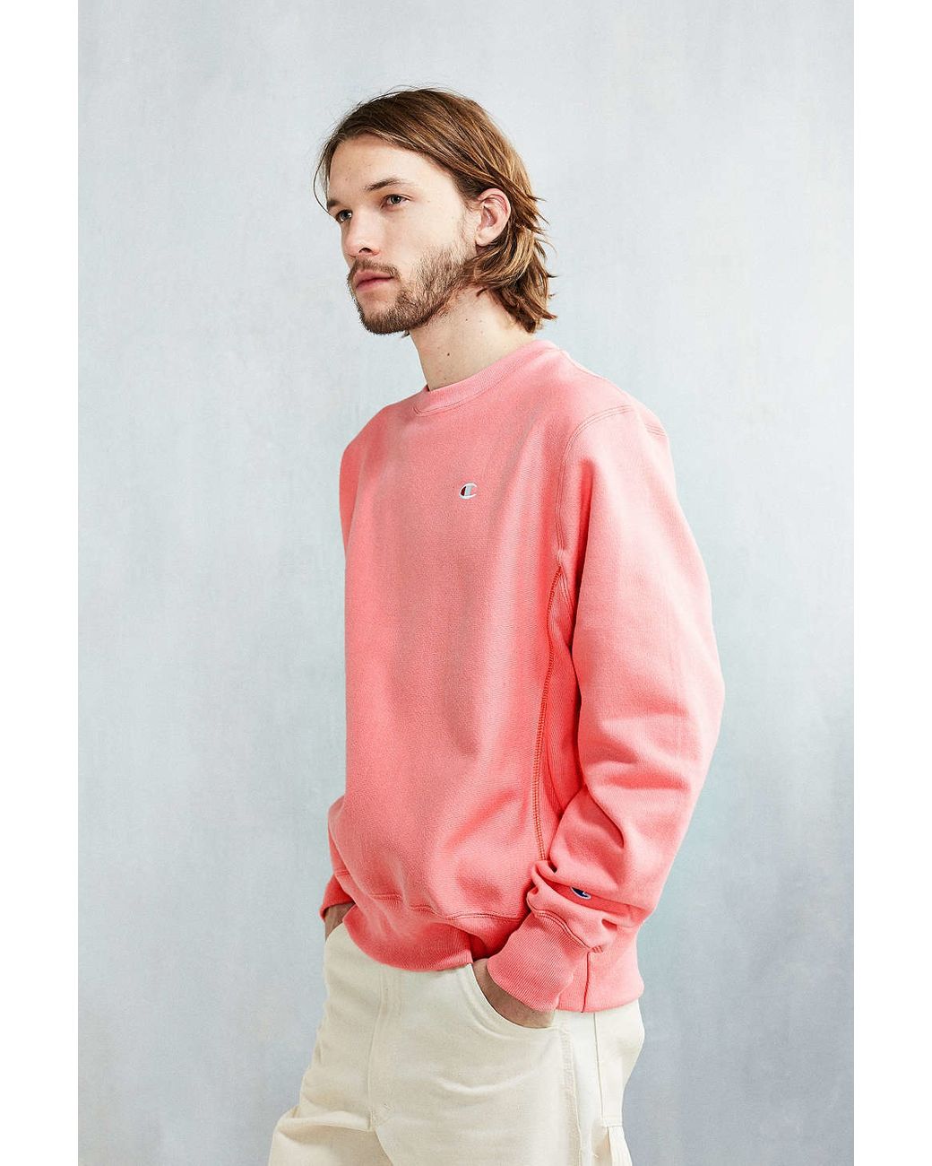 Champion Reverse Weave Crew-neck Sweatshirt in Pink for Men | Lyst