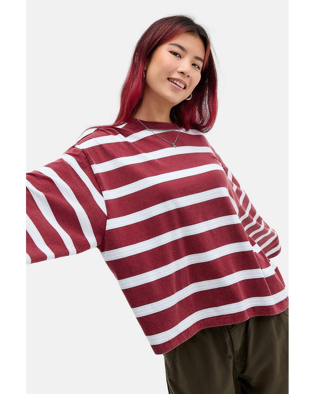 BDG Red Luca Stripe Long Sleeve T-shirt