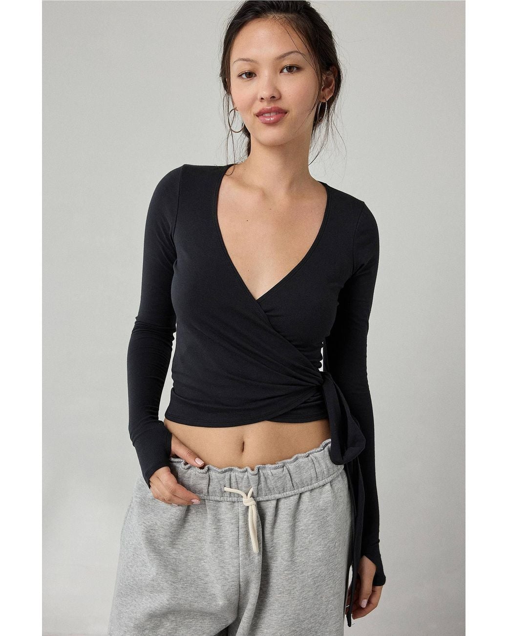 Urban Outfitters Black Out From Under Bec Wrap Long Sleeve Top