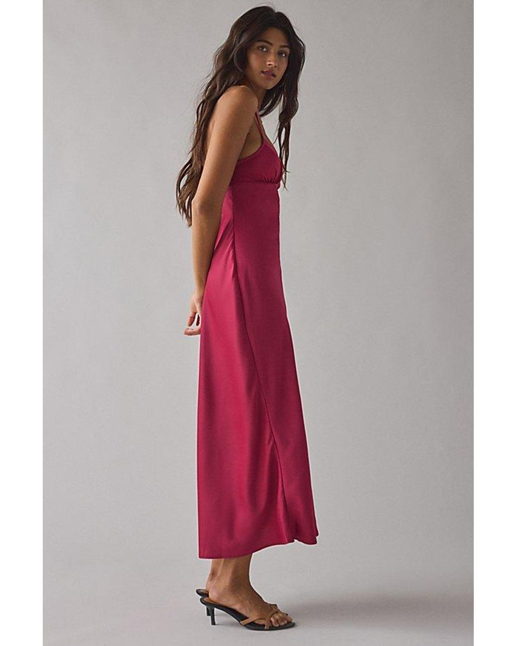 Kimchi Blue Slip It On Tie-Back Satin Midi Dress in Red