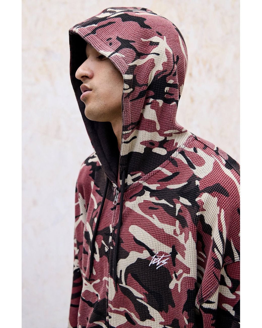 iets frans Red Camo Waffle Zip-through Hoodie for men