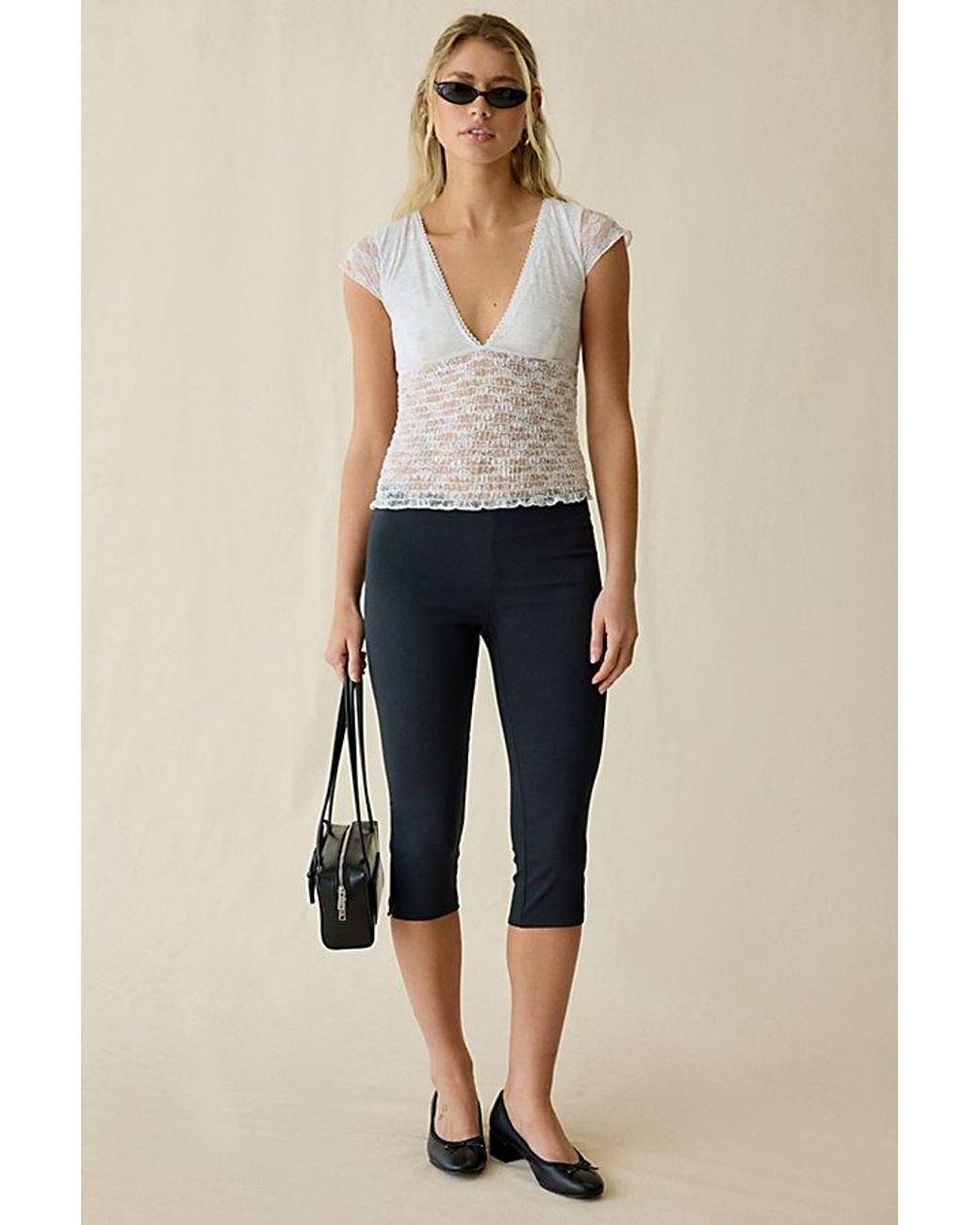 Kimchi Blue Natural Only You Sheer Lace Smocked Short Sleeve Top