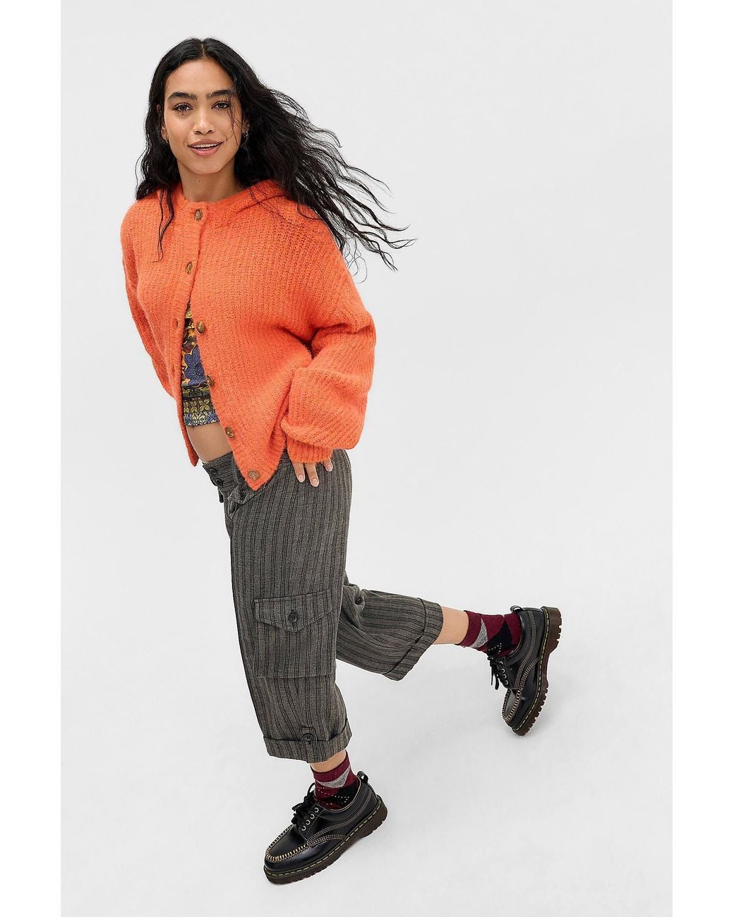 Urban Outfitters Orange Uo Indi Hooded Ribbed Cardigan