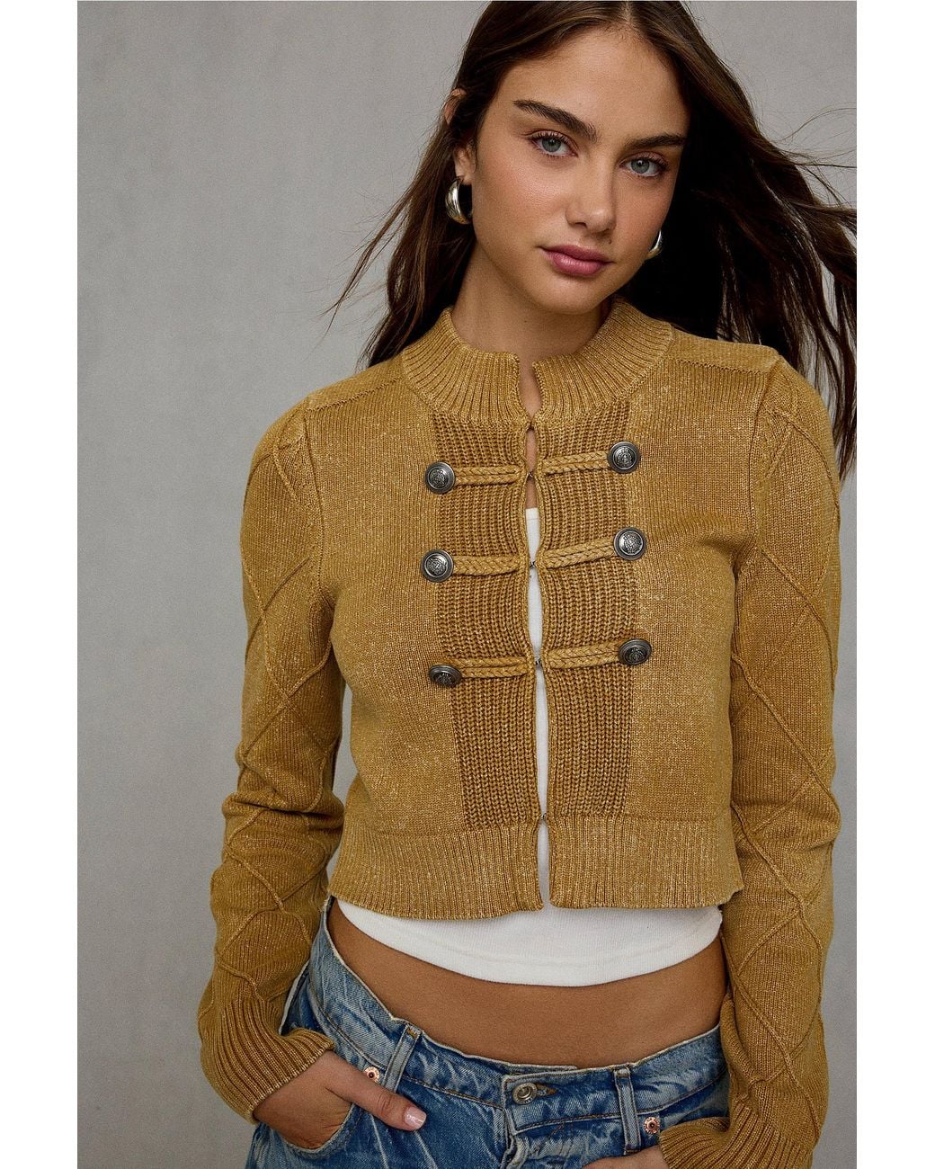 BDG Brown Cadet Cable Knit Jacket