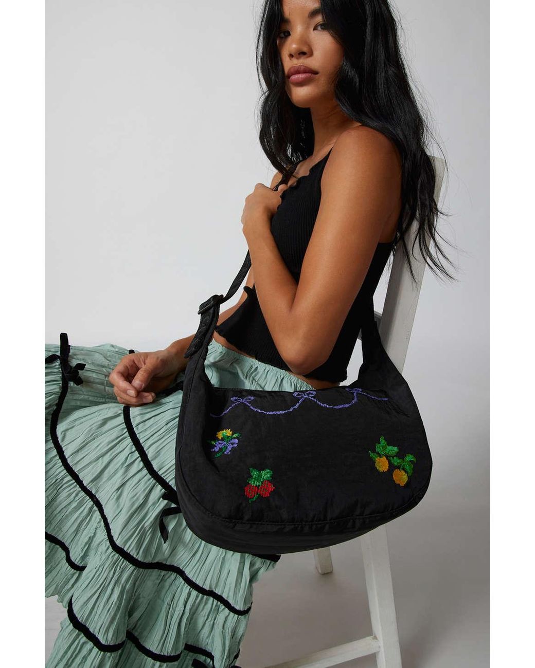 BAGGU Cross Stitch Medium Nylon Crescent Bag In Cross Stitch