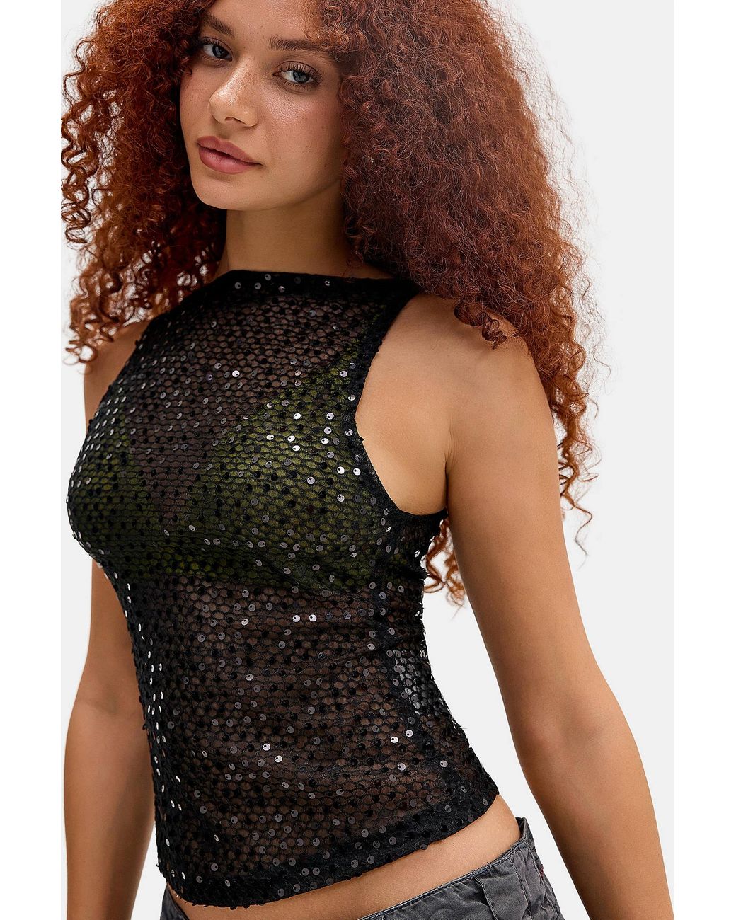 Motel Black Dudley Sequin Vest Top Jacket