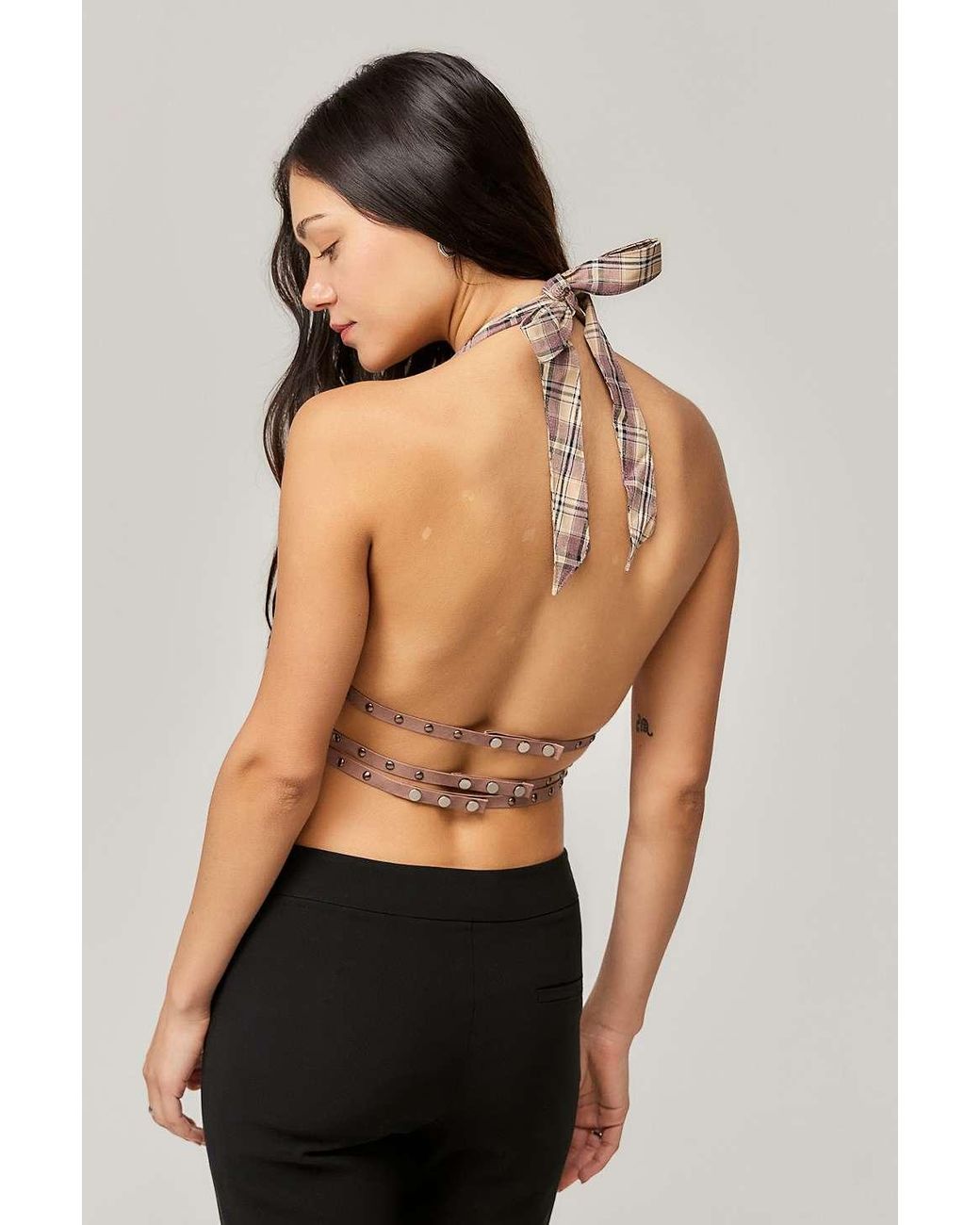 Jaded London Check Halter Top in Natural | Lyst UK