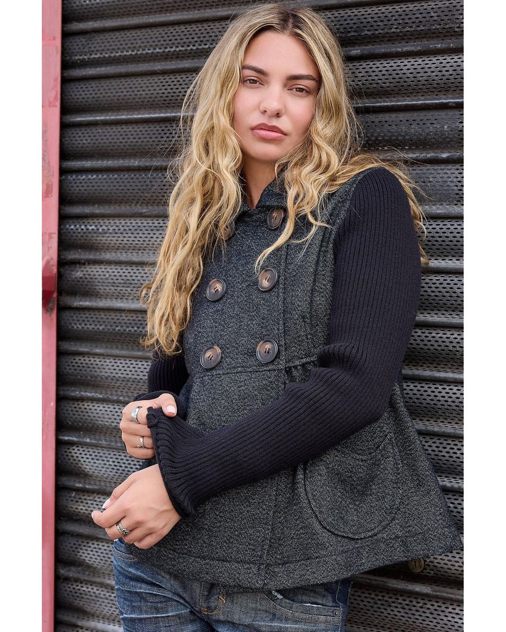 Kimchi Blue Gray Annabel Wool Pea Coat Jacket