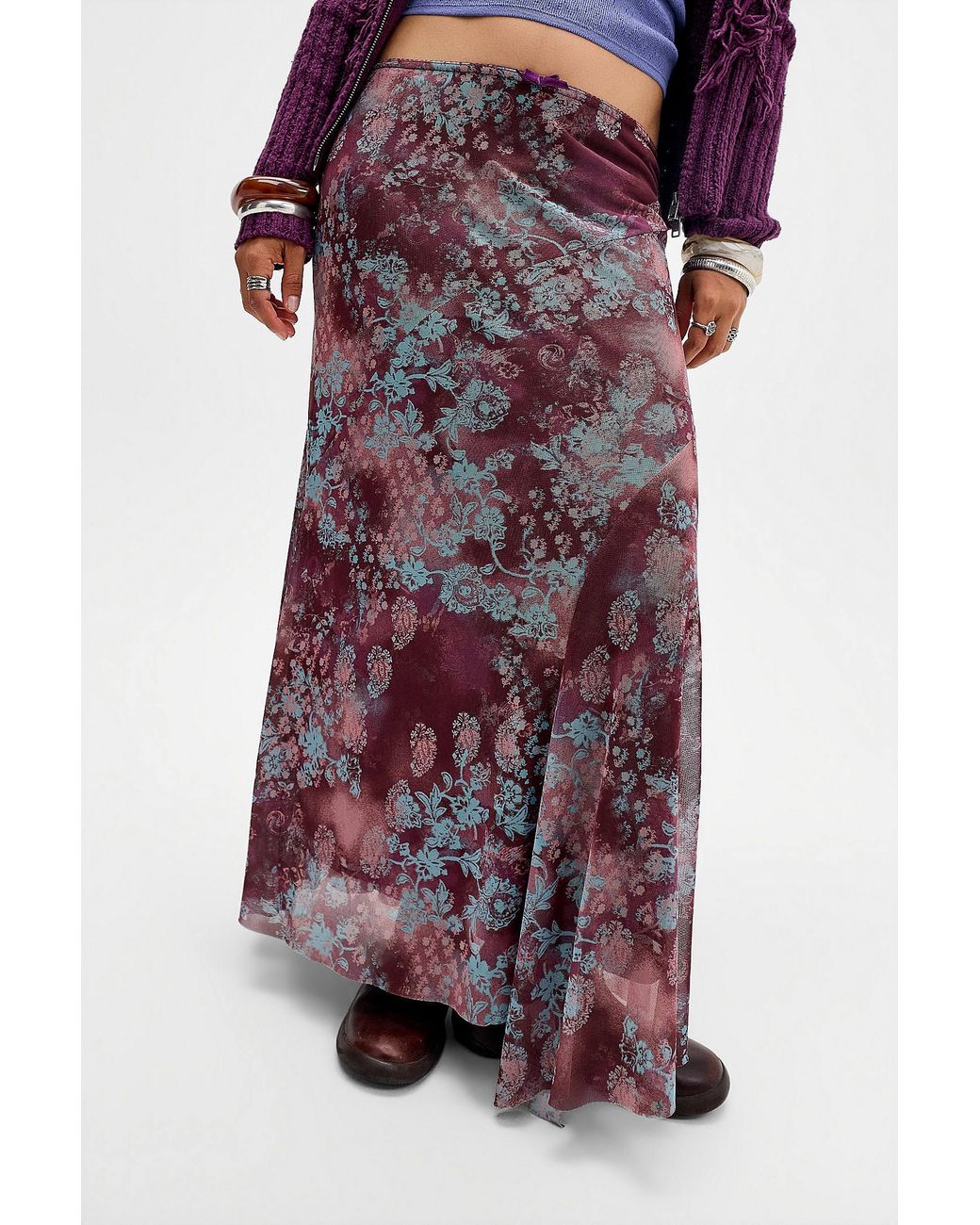 Urban Outfitters Purple Uo Contour Column Mesh Maxi Skirt