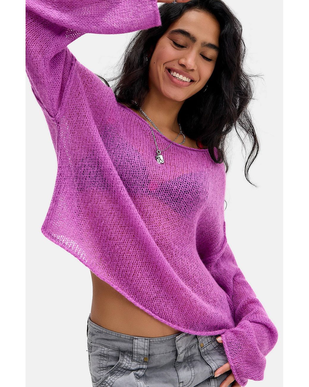 Urban Outfitters Pink Uo Nia Sheer East West Jumper