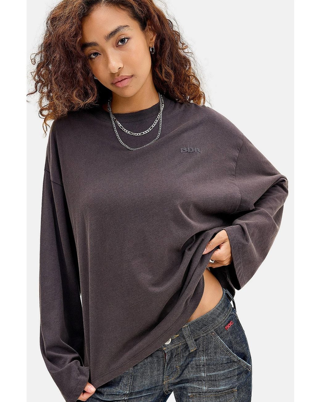 BDG Gray Plain Long Sleeve Tee