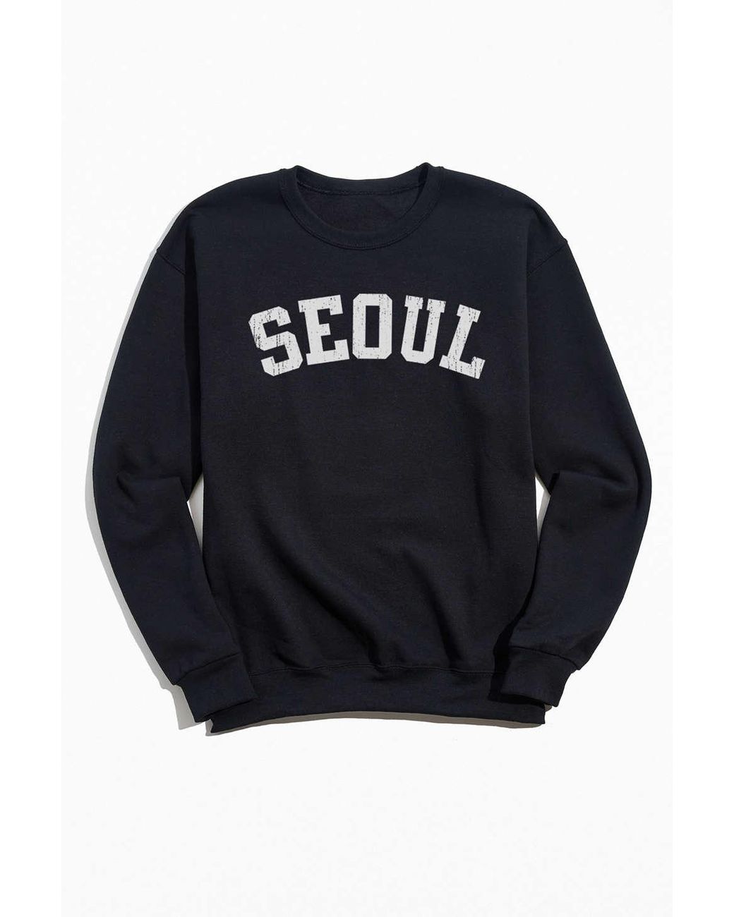 Urban Outfitters Fleece Seoul Collegiate Text Crew Neck Sweatshirt in Black (Blue) for Men - Lyst