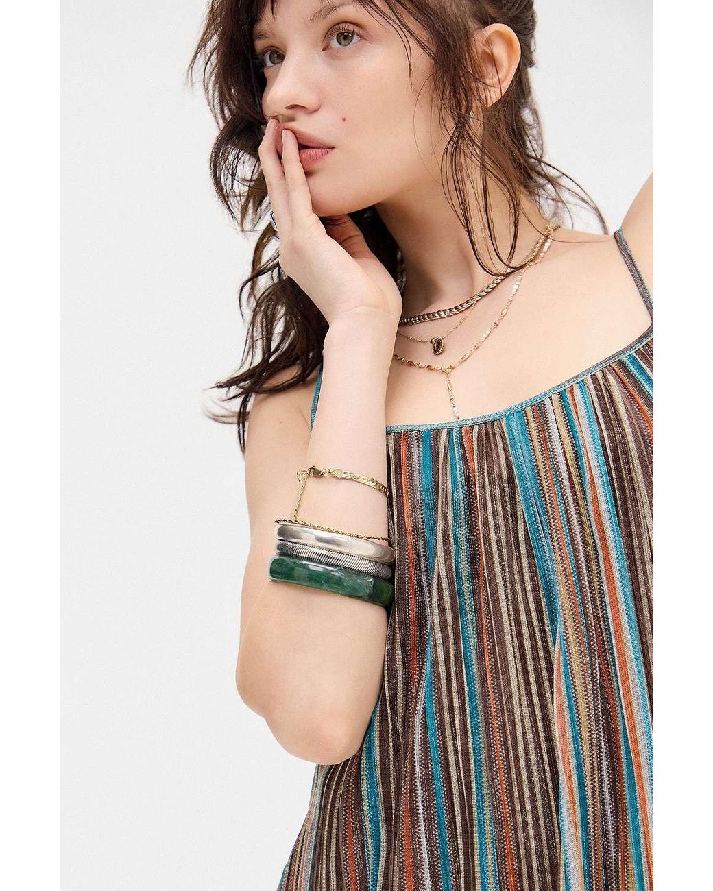 cheria mini dress in shimmer plisse blue brown Motel Cheria Shimmer Plisse Mini Dress M At Urban Outfitters