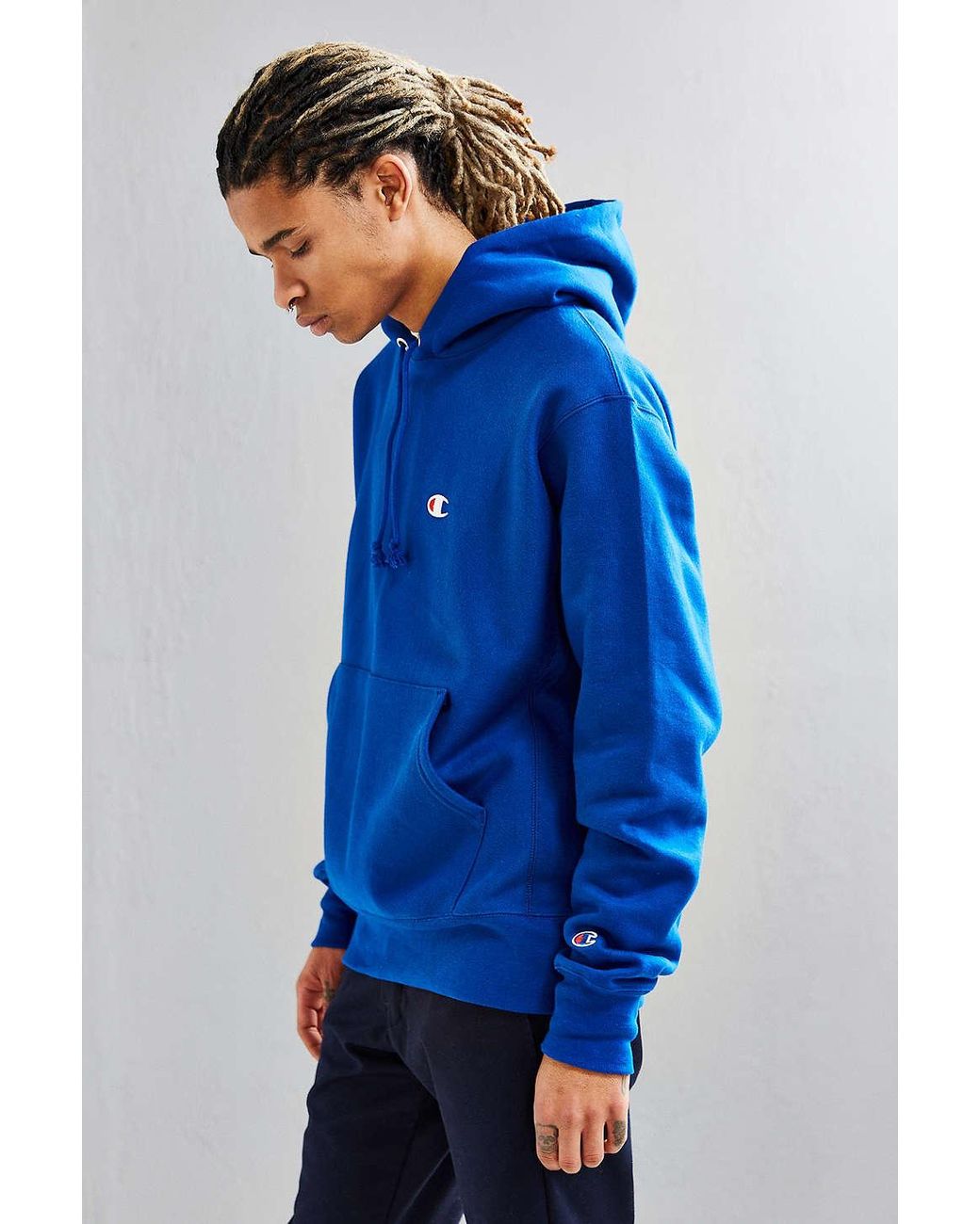 Champion Reverse Weave Quarter Zip Hoodie Living in Blue - Size S