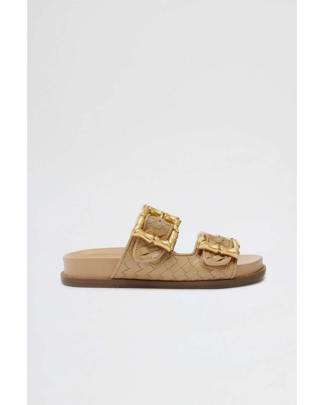 SCHUTZ SHOES Enola Woven Leather Buckle Slide In Light Nude at