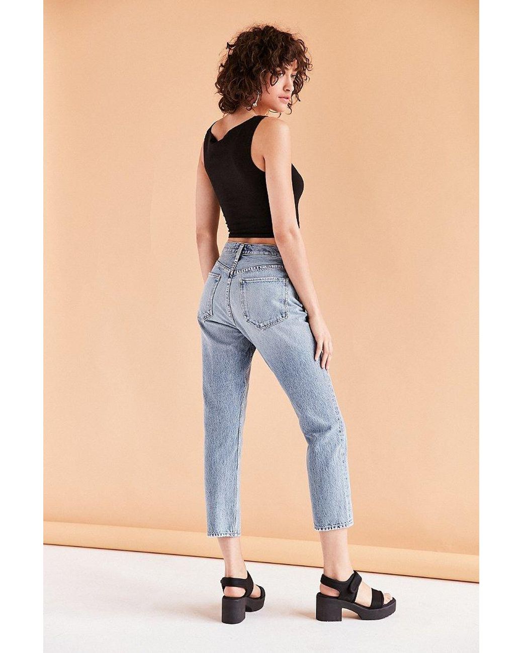 Agolde Denim Riley High Rise Straight Crop in Blue Womens Clothing Jeans Capri and cropped jeans 