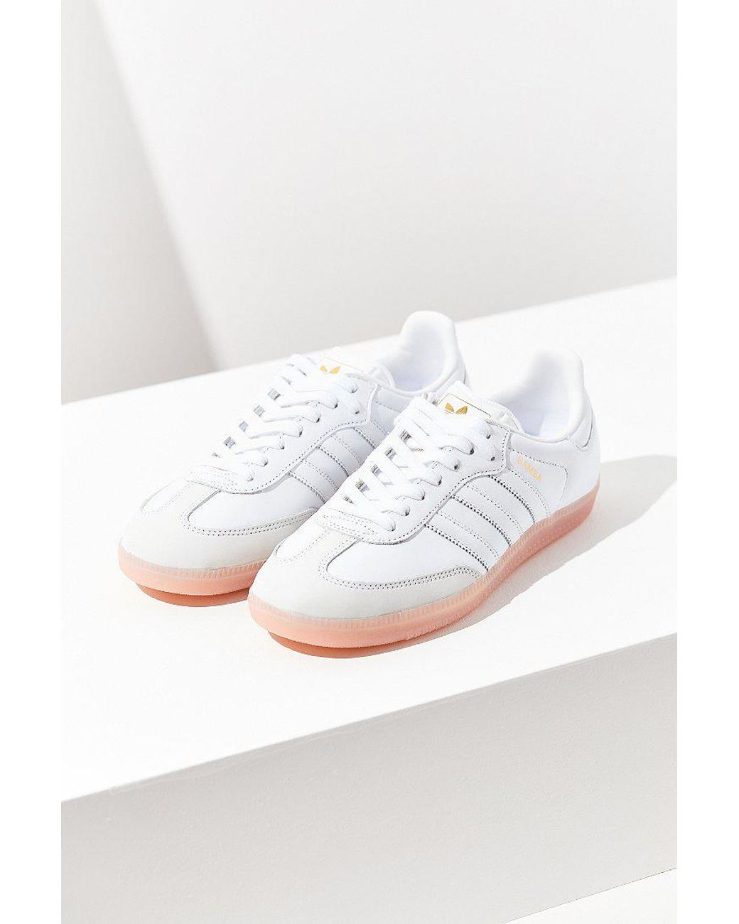 adidas Originals Leather Originals Samba Pink Sole Sneaker in White | Lyst