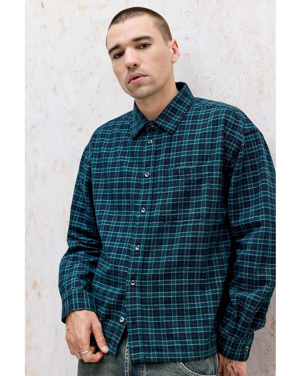 BDG Blue Teal Arlo Long Sleeve Shirt for men