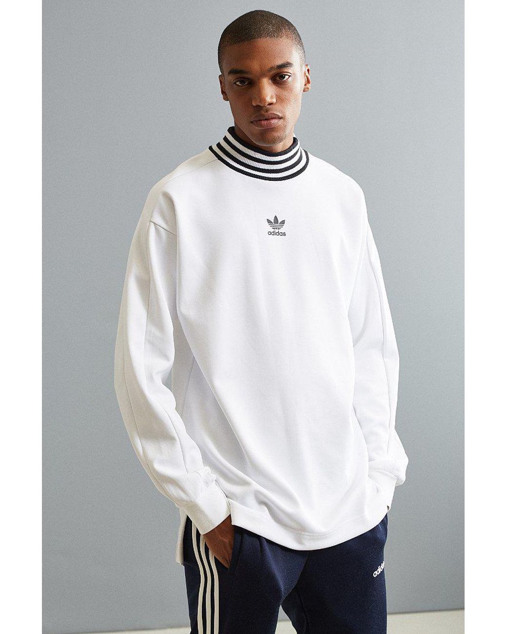 adidas Originals Ribbed Mock Neck Sweatshirt in White for Men | Lyst
