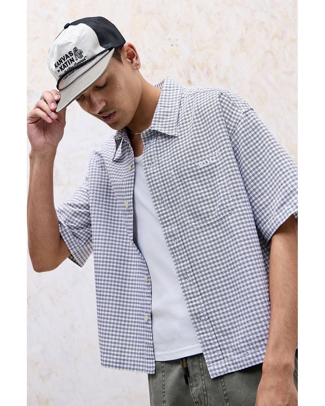 BDG Gray Ivory Arlo Check Short Sleeve Shirt for men