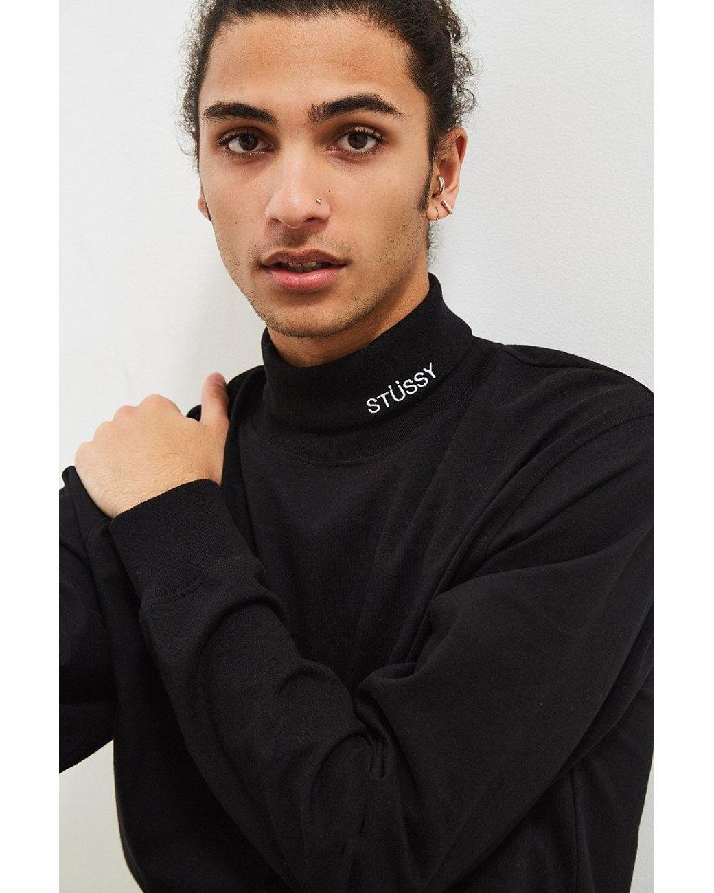 Stussy Cotton Turtleneck Long Sleeve Jersey in Black for Men | Lyst