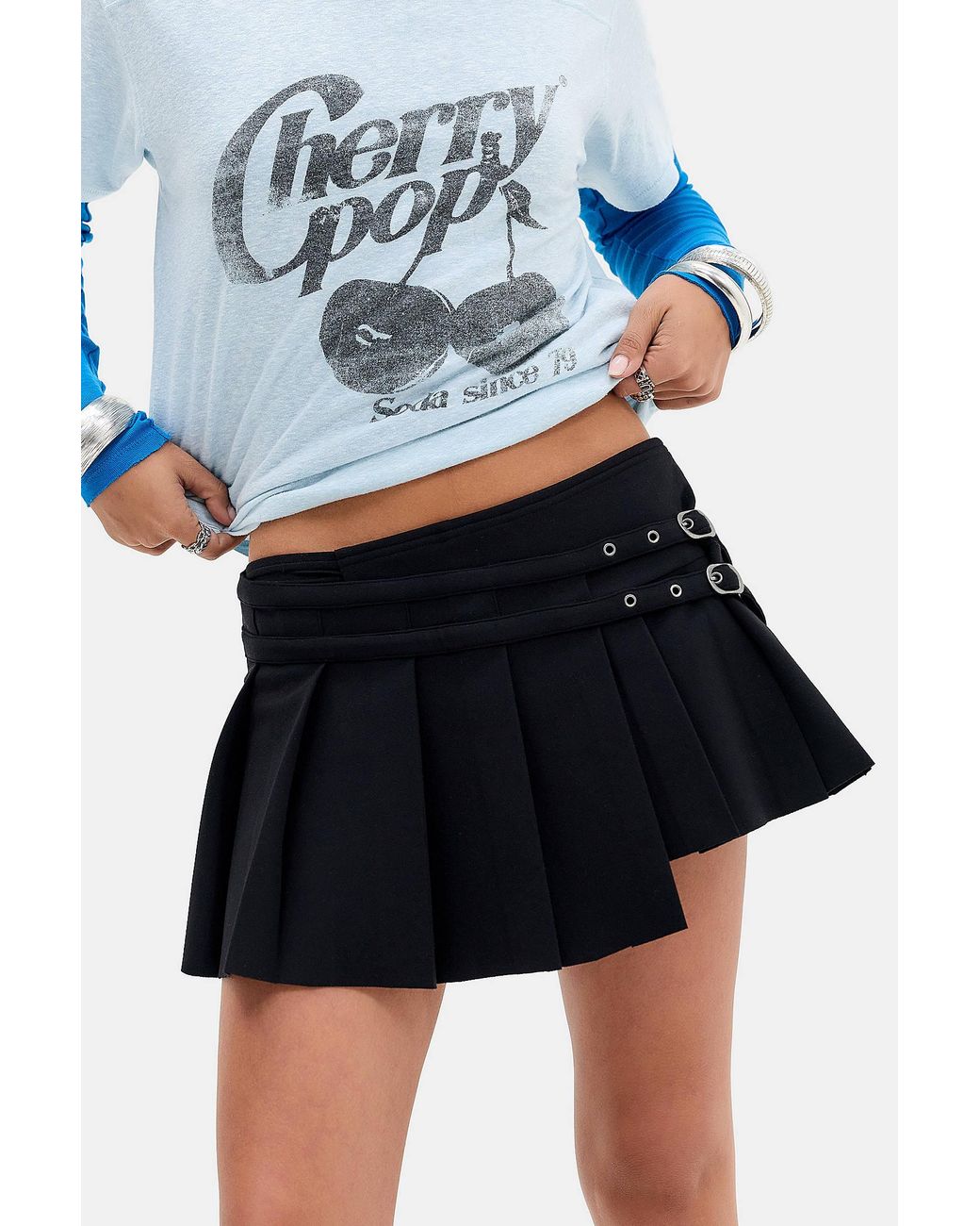 Urban Outfitters Blue Uo Strappy Ponte Kilt Skirt