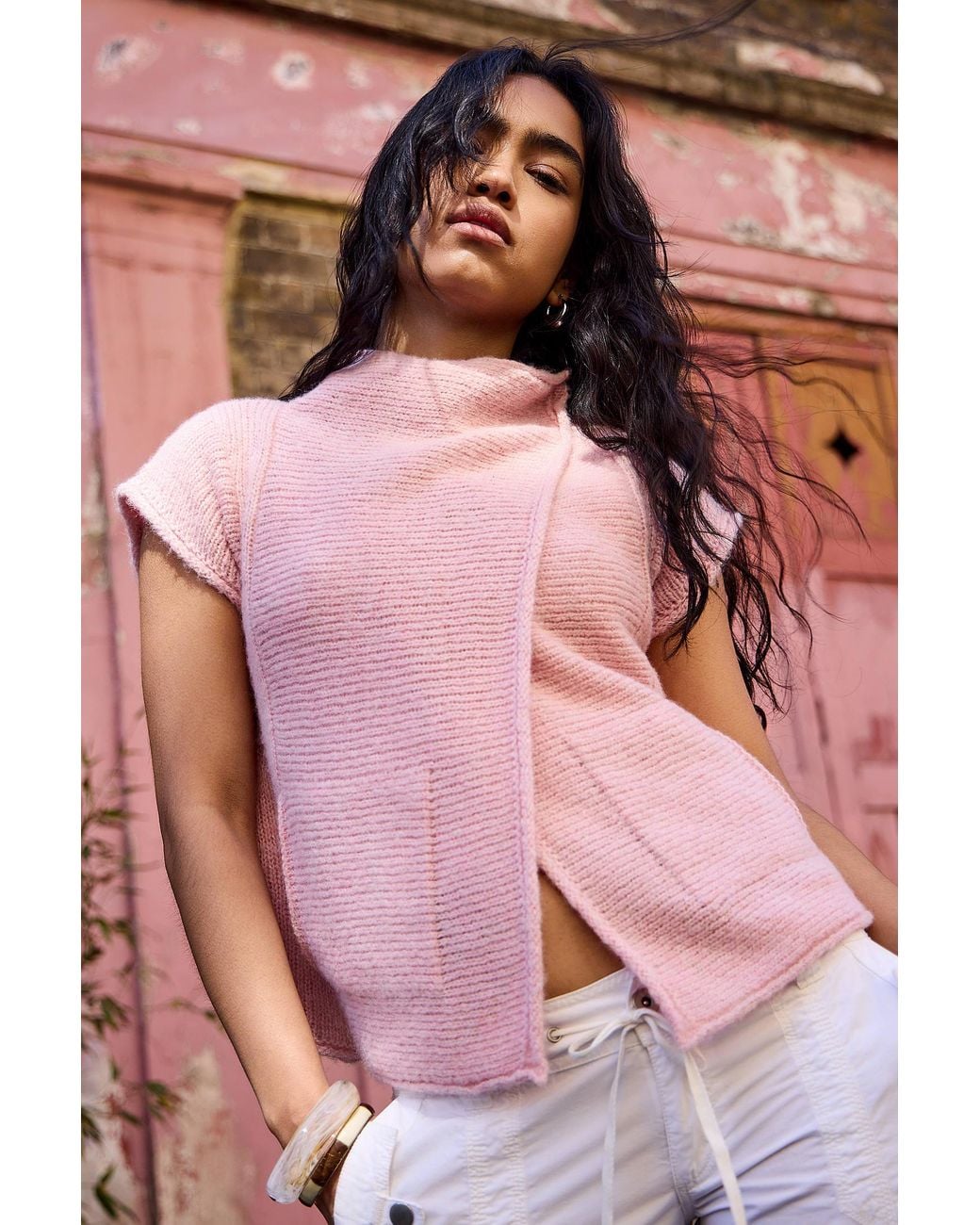 BDG Pink Knit Pea Coat