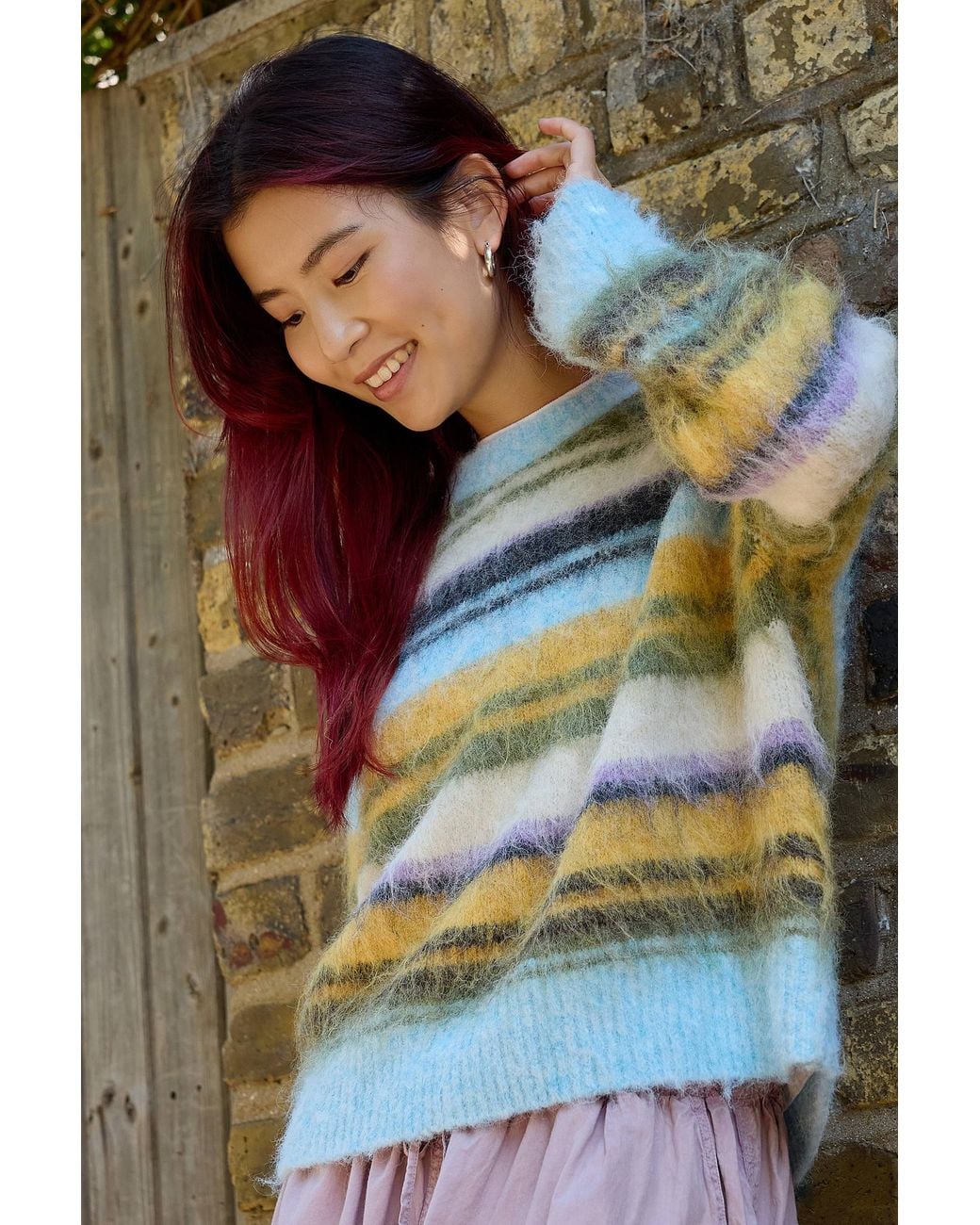 Urban Outfitters Gray Uo Brushed Stripe Long Sleeve Jumper Xs At