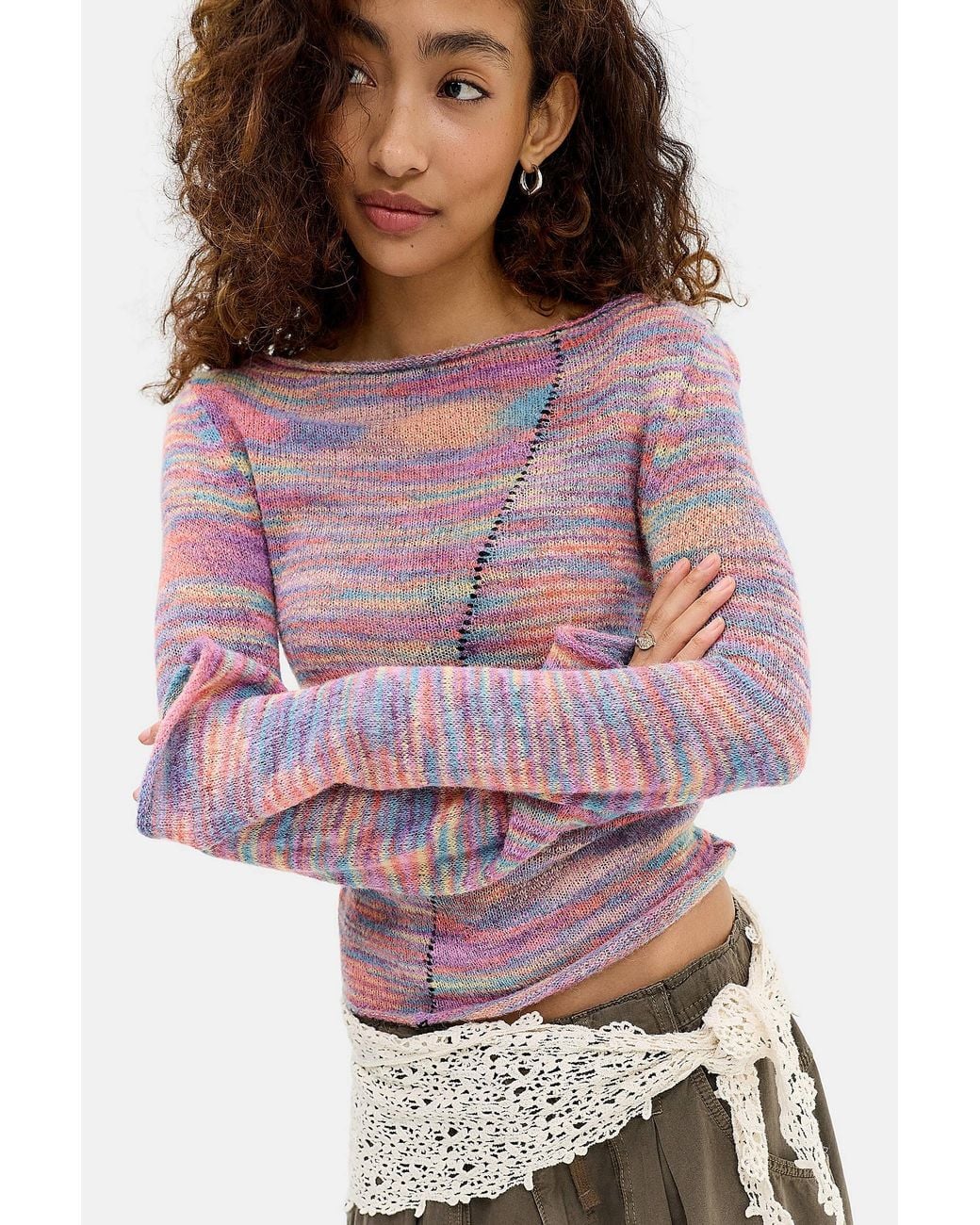 Urban Outfitters Red Uo Spacedye Whipstitch Asymmetric Knit Jumper