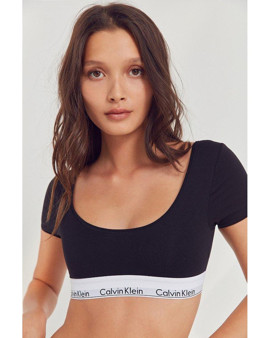 Calvin Klein Short Sleeve Bra Top in Black | Lyst