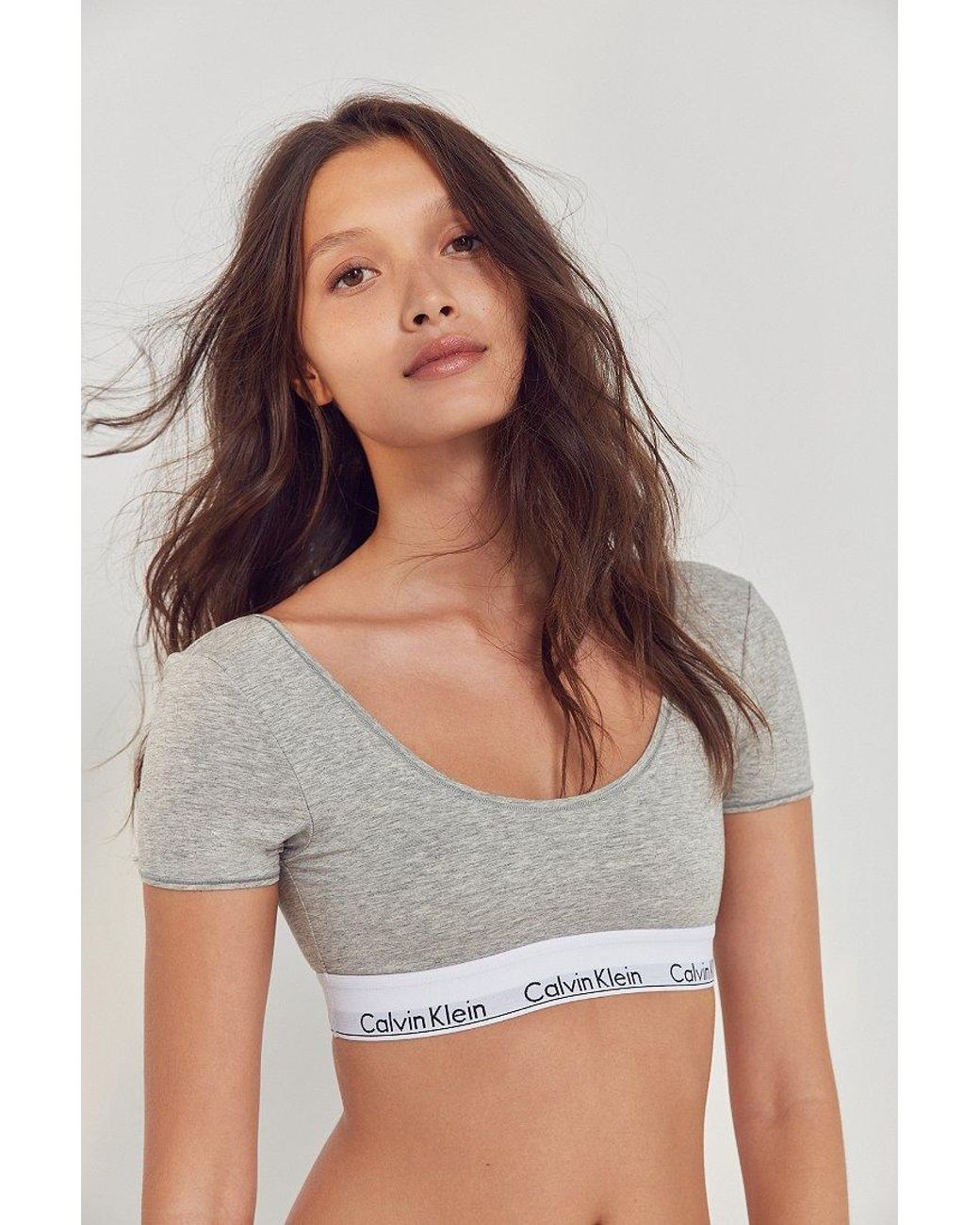 Calvin Klein Short Sleeve Bra Top in Gray | Lyst