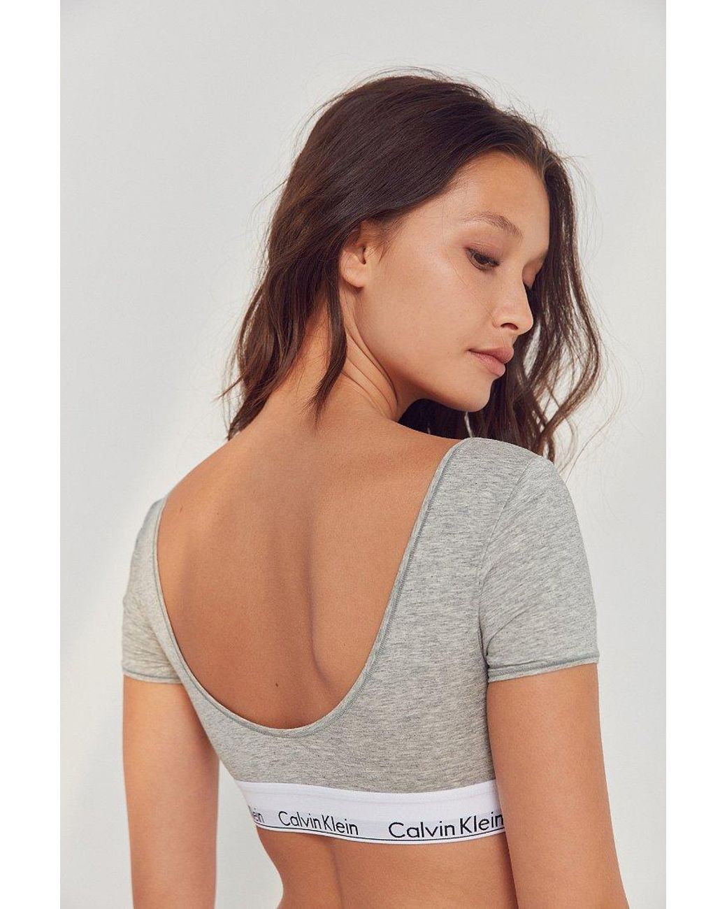 Calvin Klein Short Sleeve Bra Top in Gray | Lyst