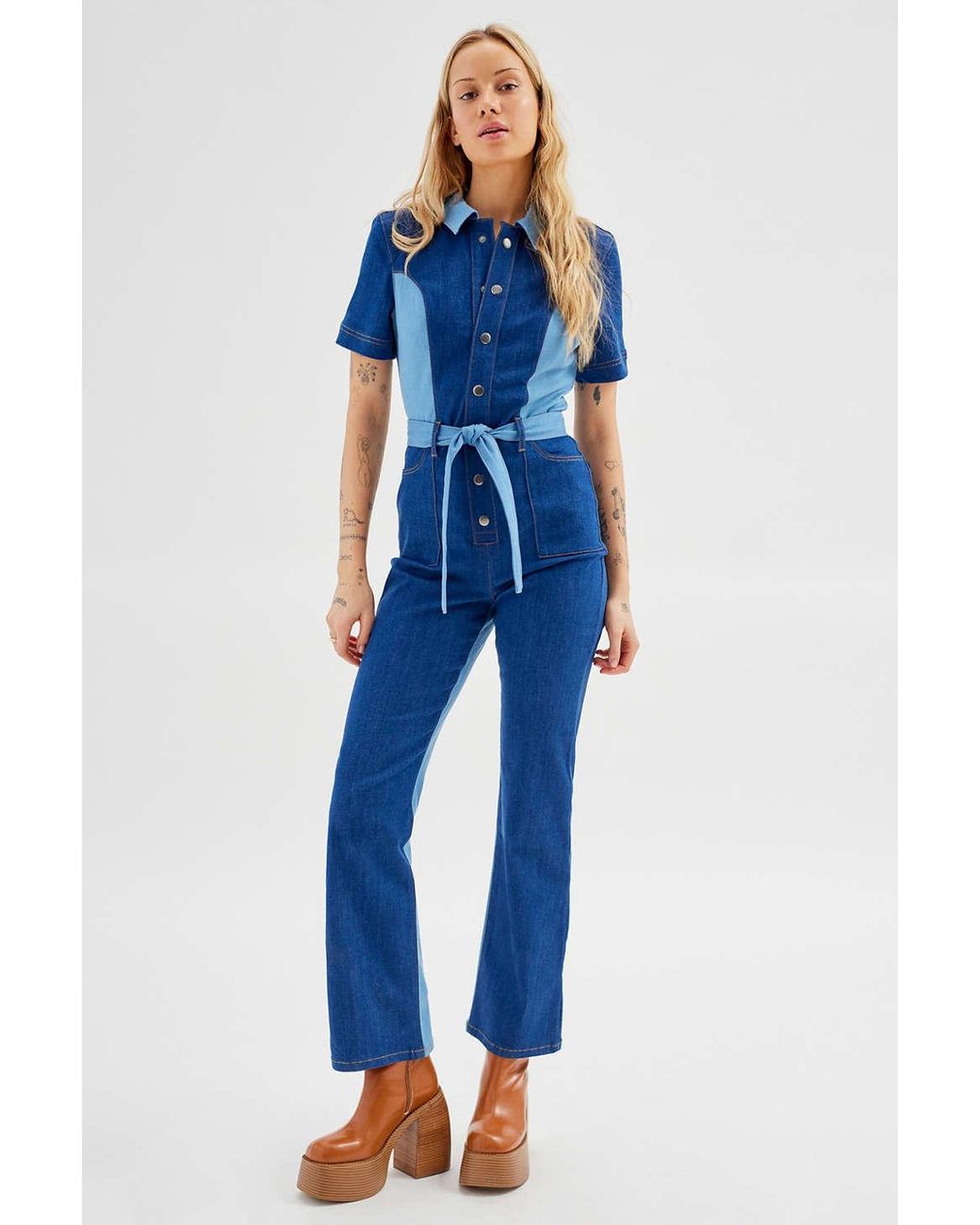 Eleanor plunging fashion denim jumpsuit