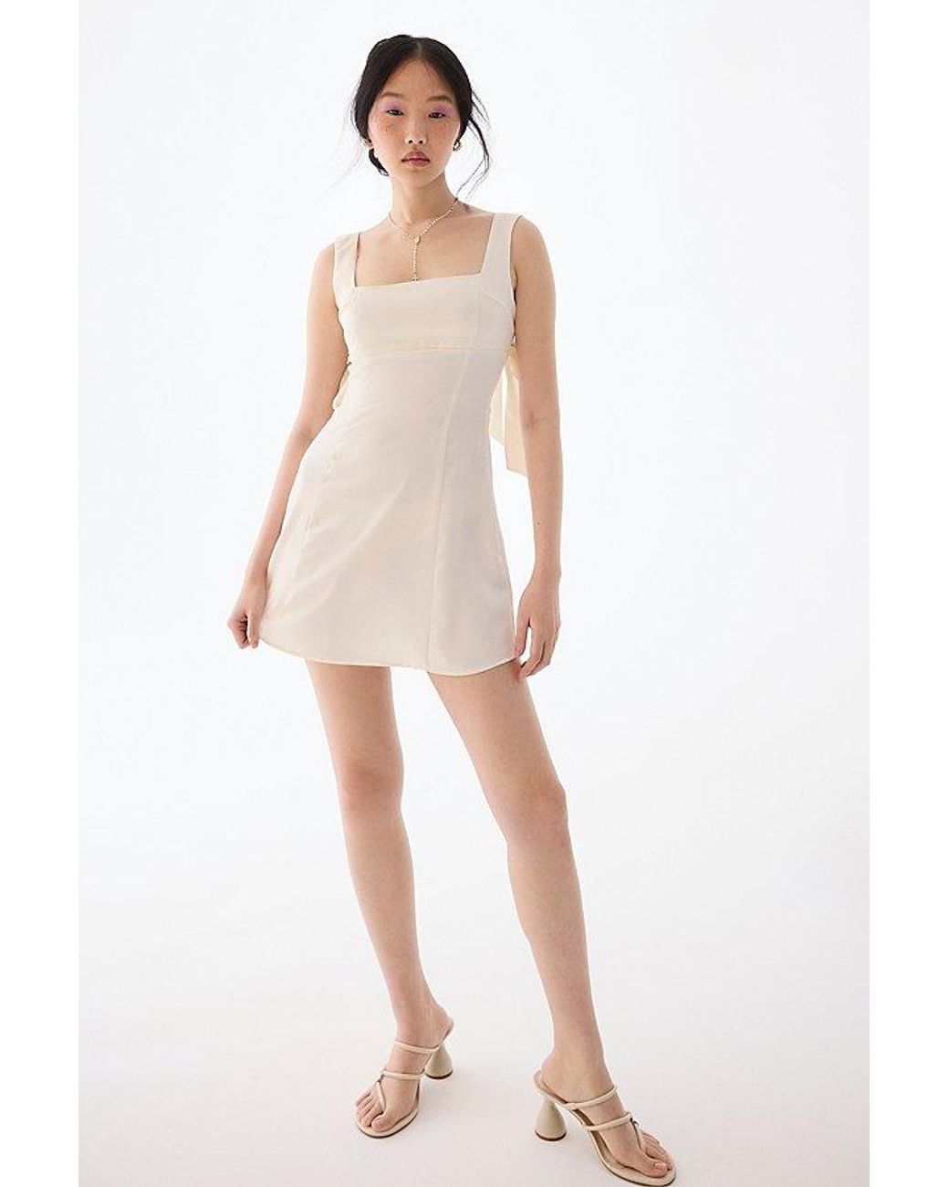 Urban Outfitters Uo Bri Double Bow Satin Mini Dress in White | Lyst Urban Outfitters Uo Bri Double Bow Satin Mini Dress in White | Lyst