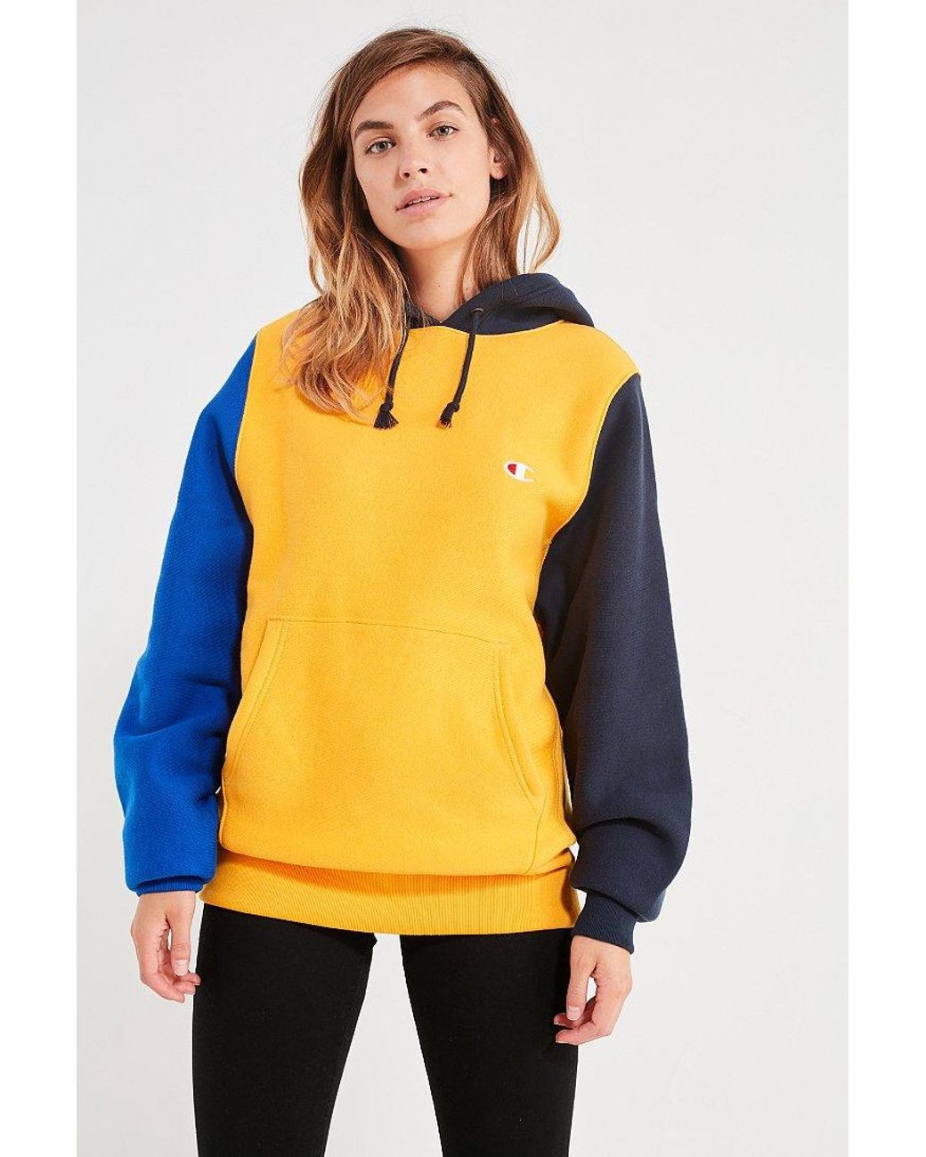 Champion Colorblock Hoodie Sweatshirt in Yellow | Lyst