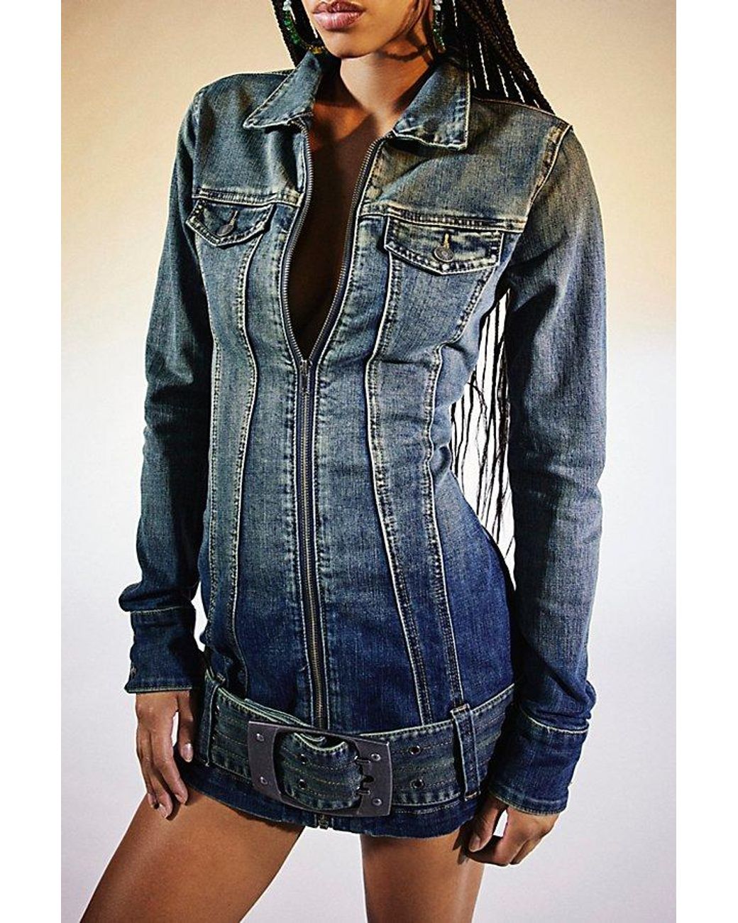 Jaded London Steel City Belted Denim Mini Dress in Blue | Lyst