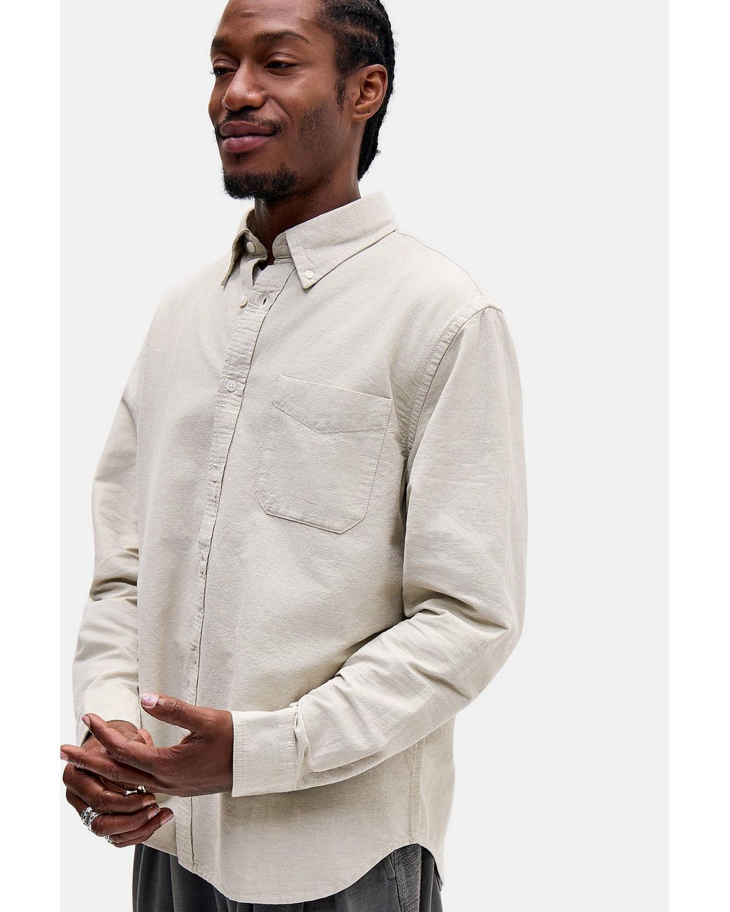 Urban Outfitters Gray Uo Taupe Long Sleeve Relaxed Oxford Shirt for men
